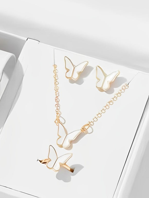 Butterfly Set, Pack Of 4 / Pendants Necklace Earrings Ring For Women Jewelry